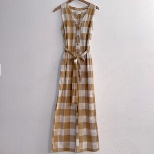 New Trovata Birds of Paradis Tan/White Checkered Jumpsuit Size M